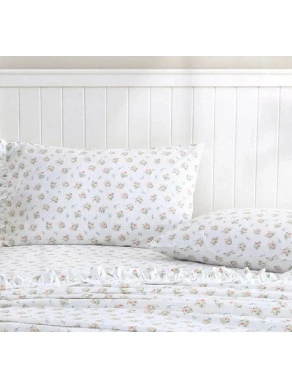 Laura Ashley ~ Apricot & White Ruffle Pillowcase Pair Standard ~100% Cotton